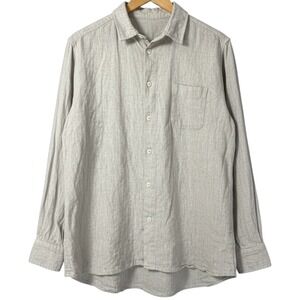 Manyana Atelier 100% Linen Button Up Shirt Mens Medium Oatmeal Beige Long Sleeve